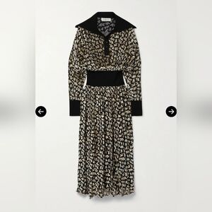 Tory Burch Tan and Black Pleated Long Sleeve Dress